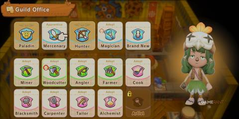 A player looking at the Hunter life in the Guild Office in Fantasy Life I: The Girl Who Steals Time