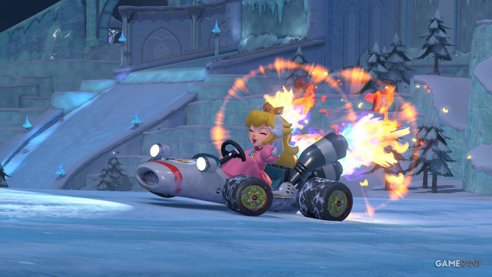 Peach near Starview Peak in Mario Kart World