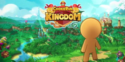 Cookie Run Kingdom key art dot halftone effect edit with game logo 2x1 composite