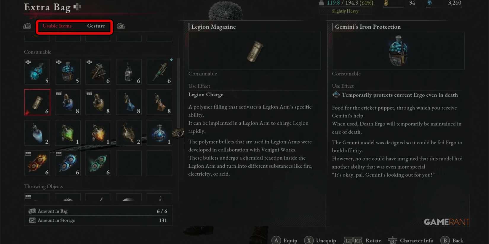 Can I Access the Extra Bag Items in Lies of P?