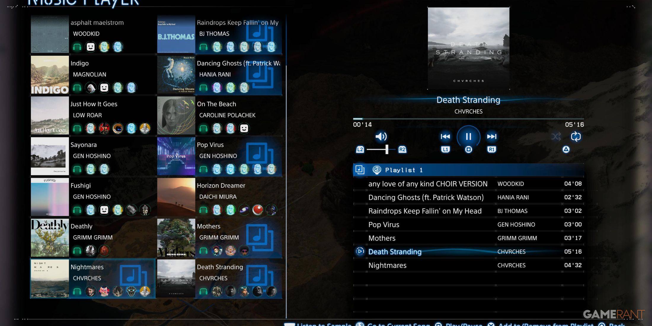 Playlist in Death Stranding 2