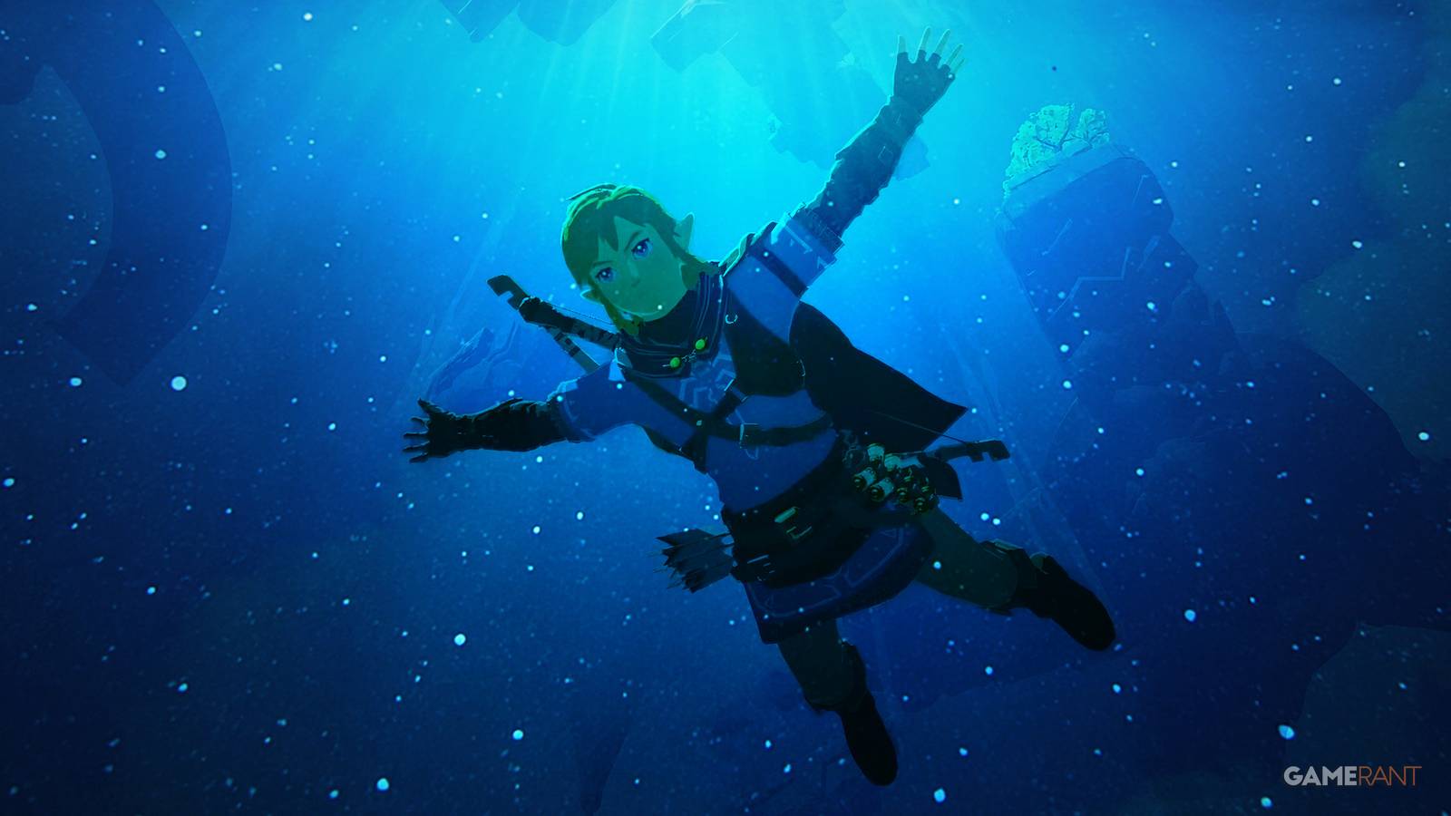 The Legend of Zelda Tears of the Kingdom TOTK Link underwater diving 2x1 composite