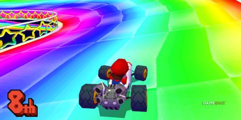 The twisting paths and space backdrop make Mario Kart DS’s Rainbow Road one of the franchise’s most iconic tracks