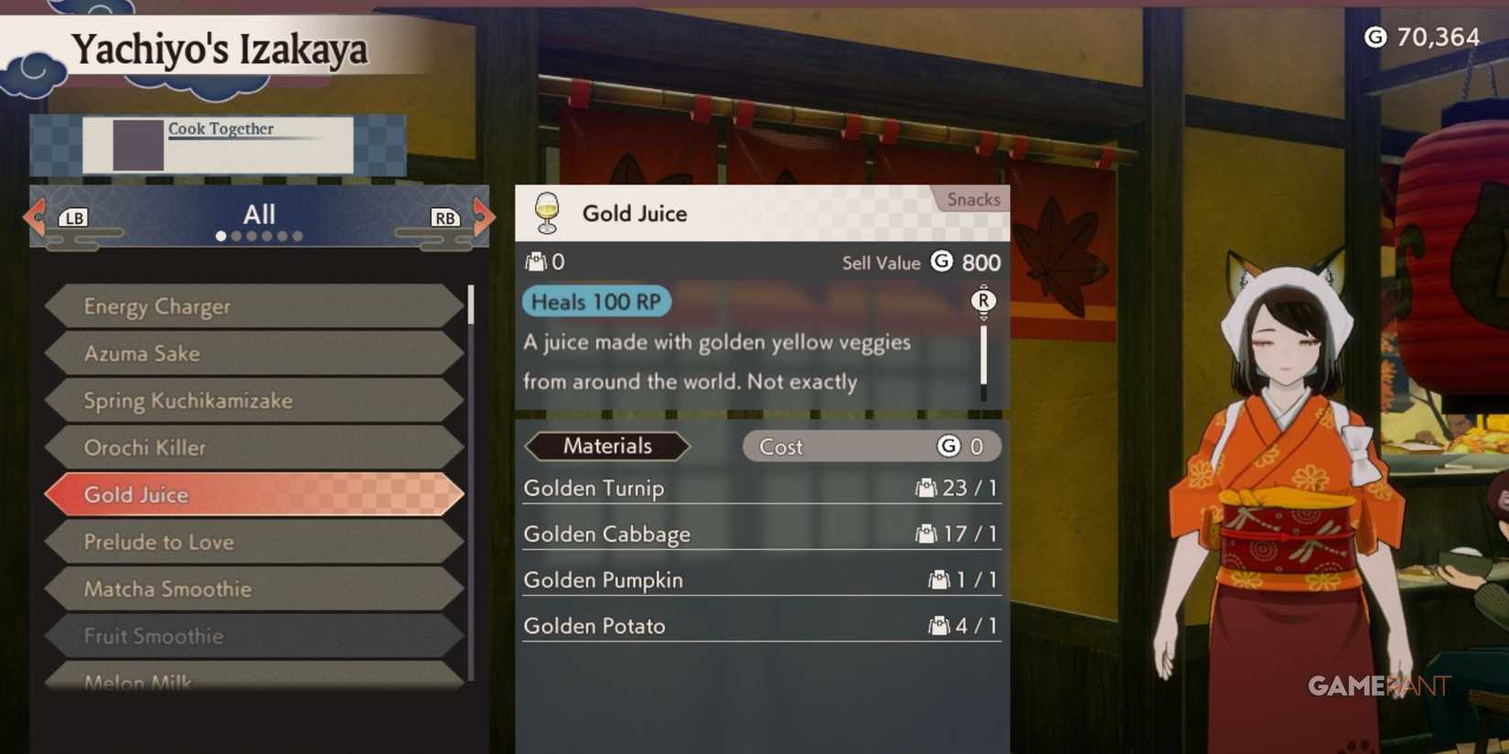 Gold Juice in Rune Factory: Guardians of Azuma