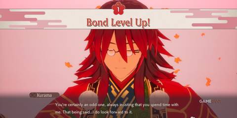 Gaining a bond level with Kurama in Rune Factory: Guardians of Azuma