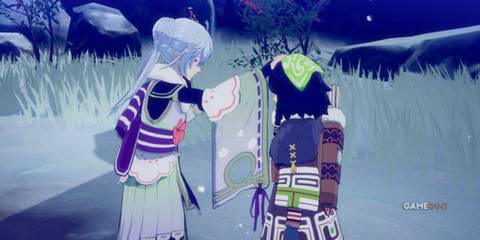 The player patting Pilika's head in Rune Factory: Guardians of Azuma