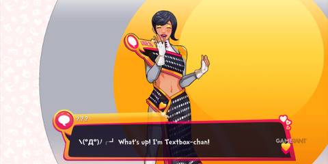 Textbox-Chan saying hi to the player in Date Everything