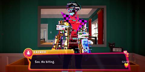 Daemon saying he doesn't bite in Date Everything