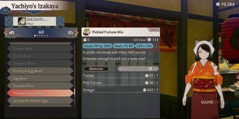 Pickled Fortune Mix meal in Rune Factory: Guardians of Azuma