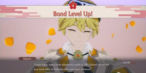 A player getting a Level 4 bond with Mauro in Rune Factory: Guardians of Azuma