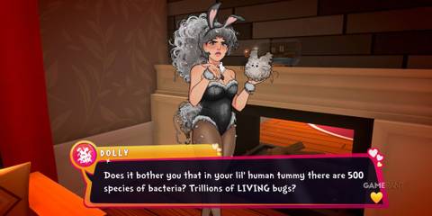 Dolly telling the player a fact in Date Everything