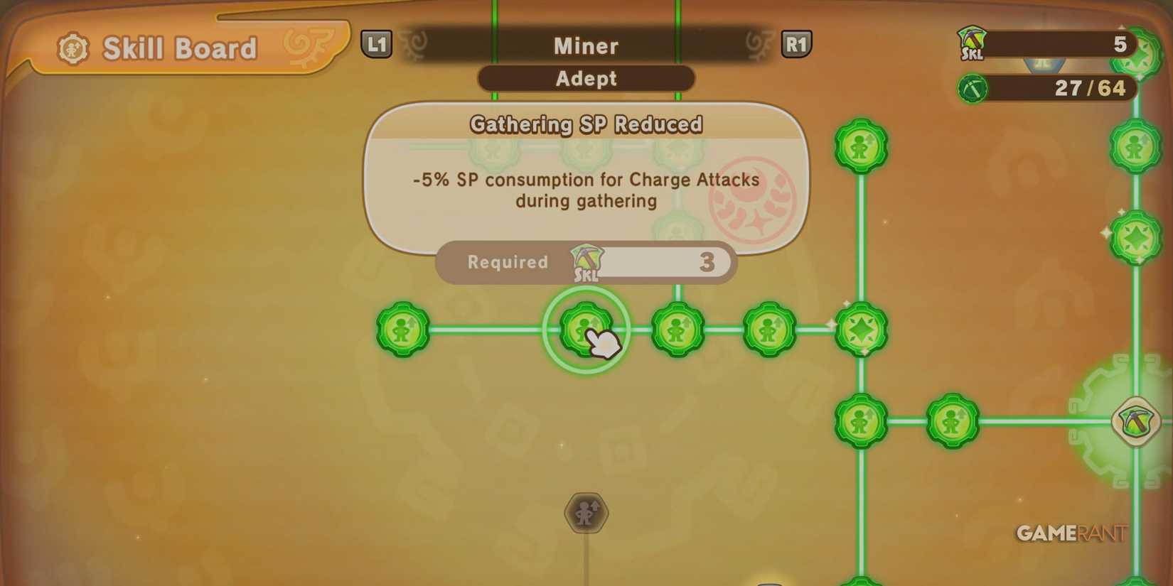 Gathering SP Reduced skill in Fantasy Life I: The Girl Who Steals Time