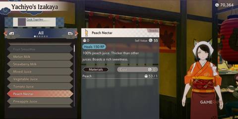 Peach Nectar drink in Rune Factory: Guardians of Azuma