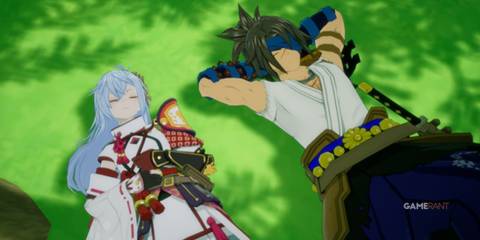 The player and Murasame napping in Rune Factory: Guardians of Azuma