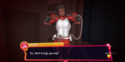 Henry Hoove with the hoover behind his shoulders in Date Everything