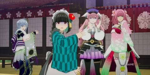 The player, Iroha, Hina, and Ulalaka all looking shocked in Rune Factory: Guardians of Azuma