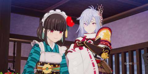 Iroha and the player cooking together in Rune Factory: Guardians of Azuma