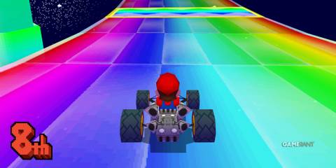 With steep slopes and colorful tiles, Rainbow Road in Mario Kart DS delivers a rollercoaster-like racing thrill
