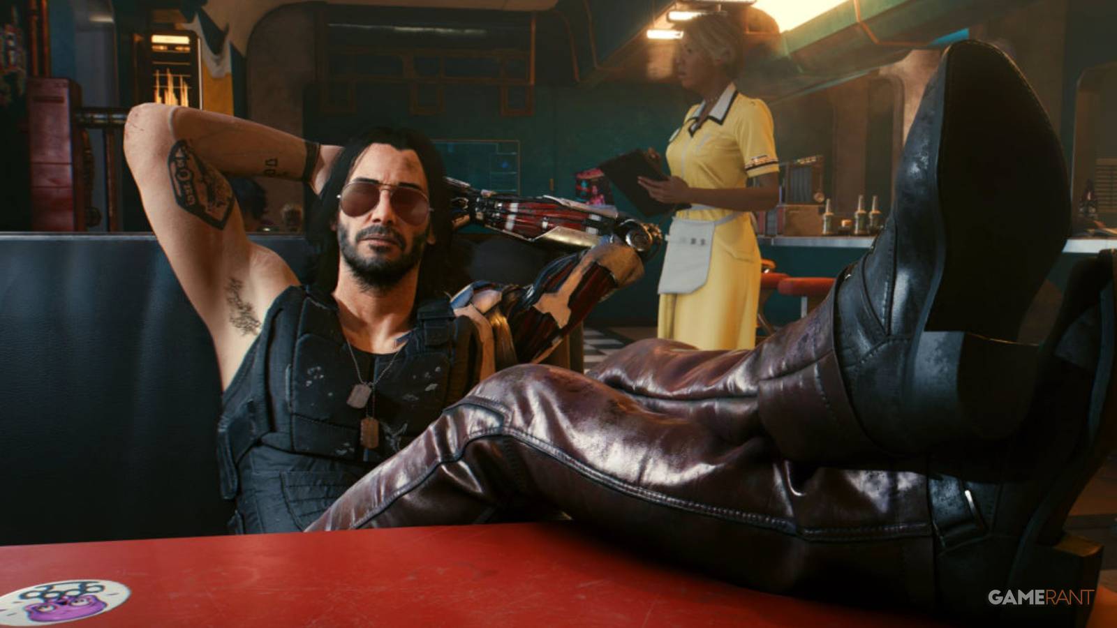 Johnny Silverhand in a cafe in Cyberpunk 2077