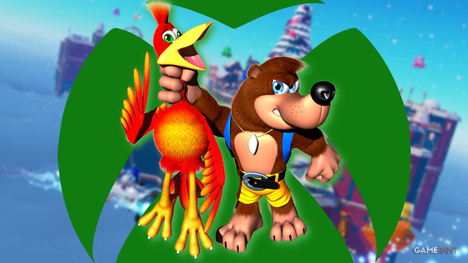 banjo kazooie xbox logo astro bot blurred background