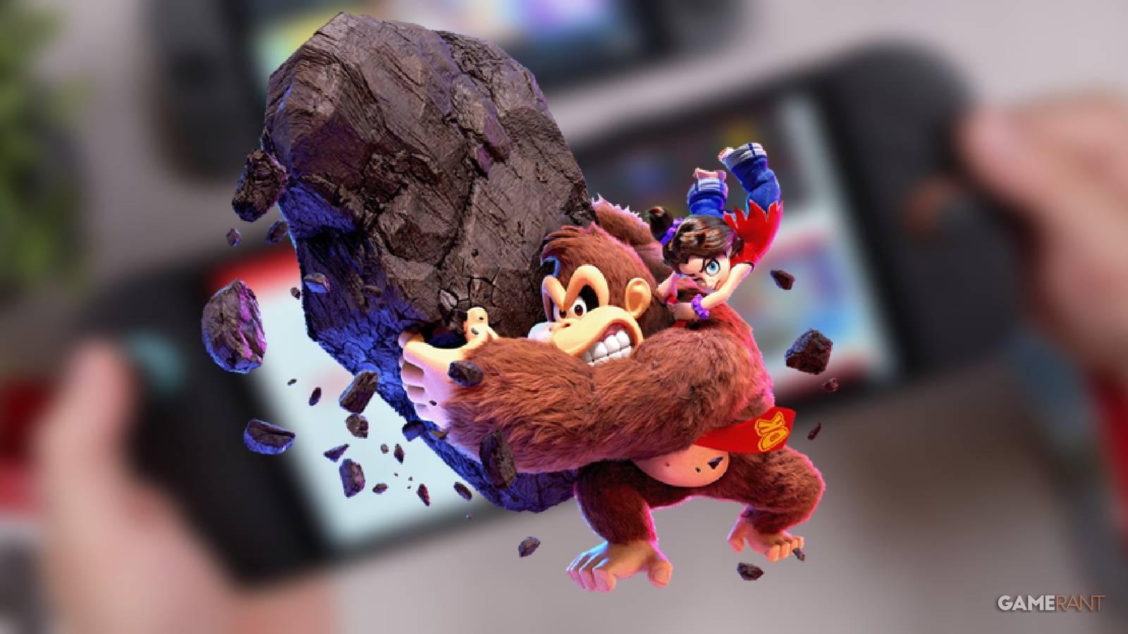 dk bananza switch 2 throwing rock