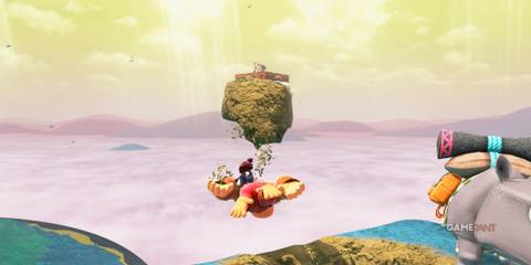 DK launches a chunk of earth in cranky kong in Donkey Kong Bananza