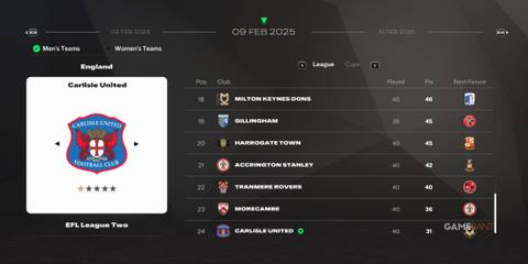 FC 25 - Live Start Career Mode - Carlisle United Table