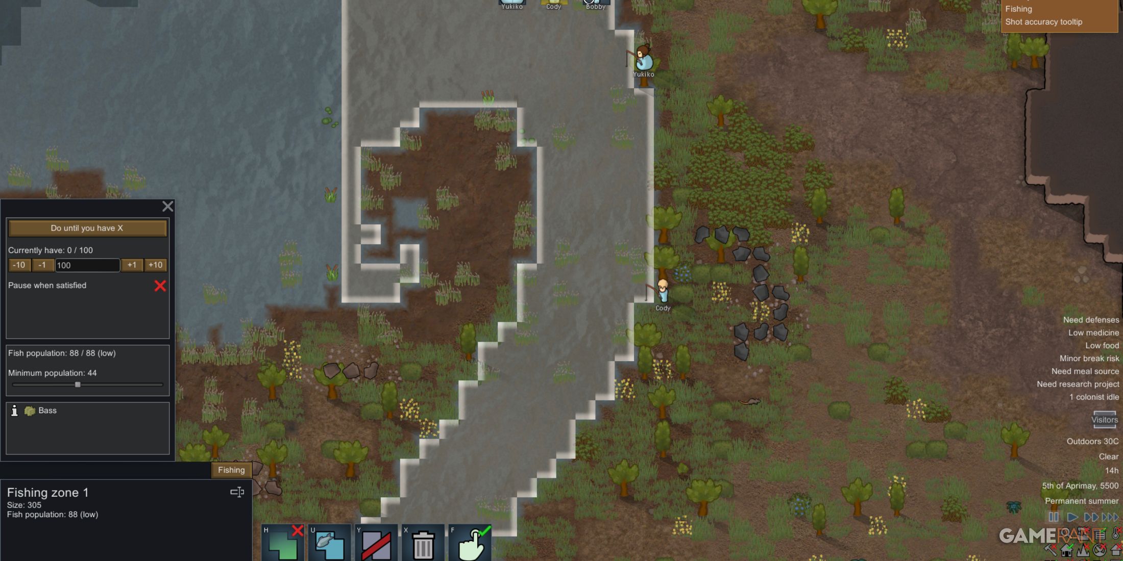 Fishing Information in Rimworld