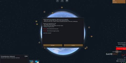 gravship flying menu in RimWorld Odyssey