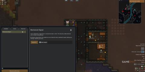 Triggering the Mechanoid Signal quest to recover a Grav engine in RimWorld Odyssey