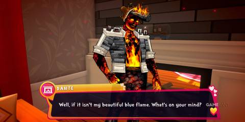 Dante flirting with the player in Date Everything
