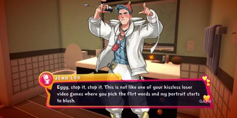 Jean-Loo breaking the fourth wall in Date Everything