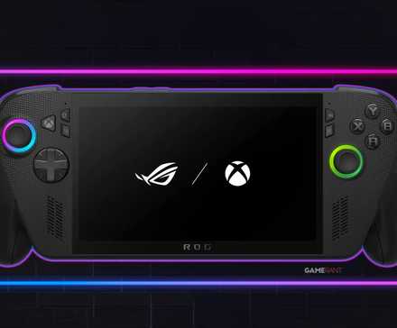 ASUS Rog Xbox Ally X neon sign blue and purple dark brick stylized wall 2x1 composite