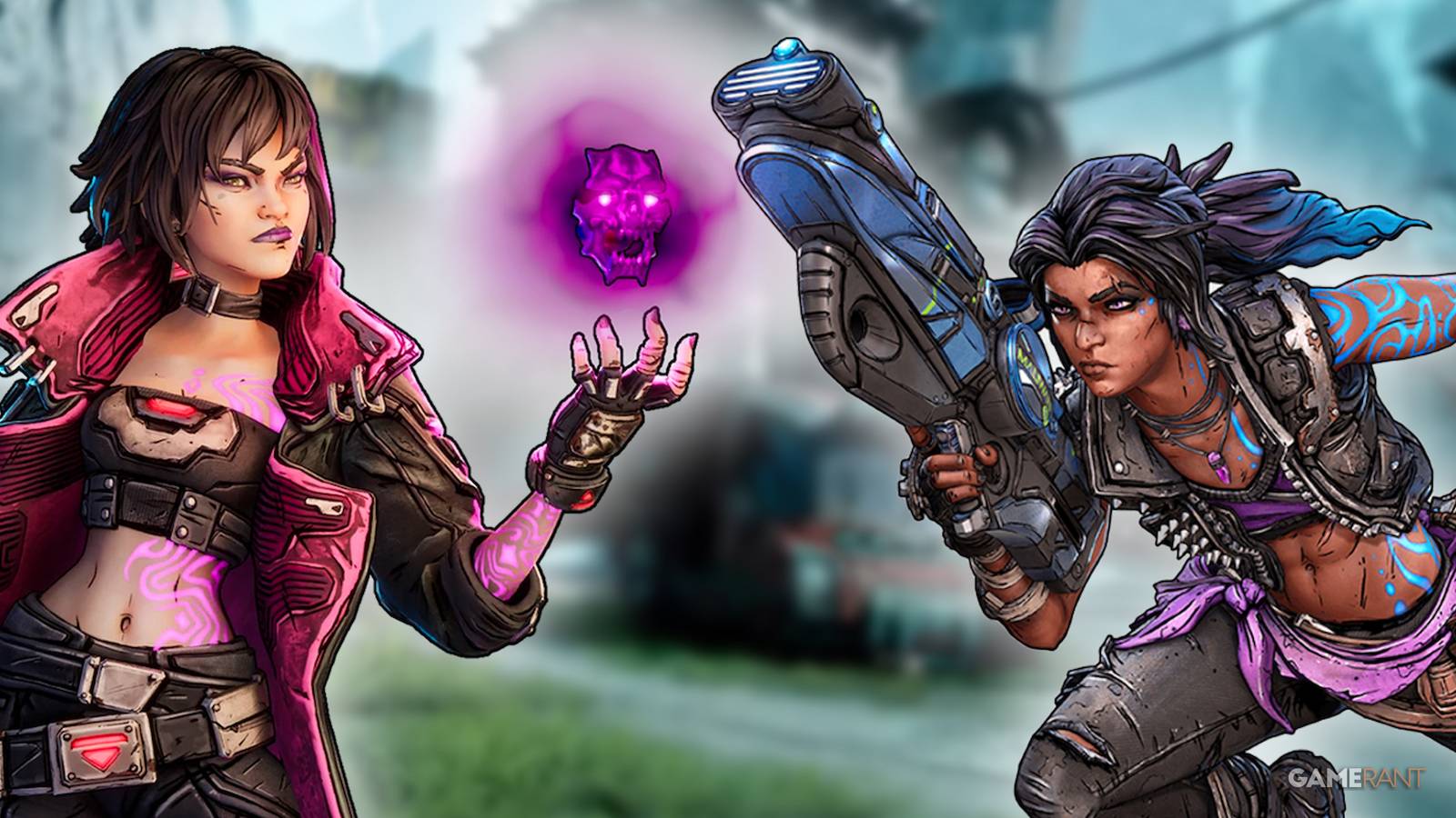 Borderlands characters Amara and Vex in fighting pose.