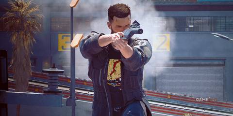 Cyberpunk 2077 V aiming handgun