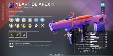 Destiny 2 Yeartide Apex SMG
