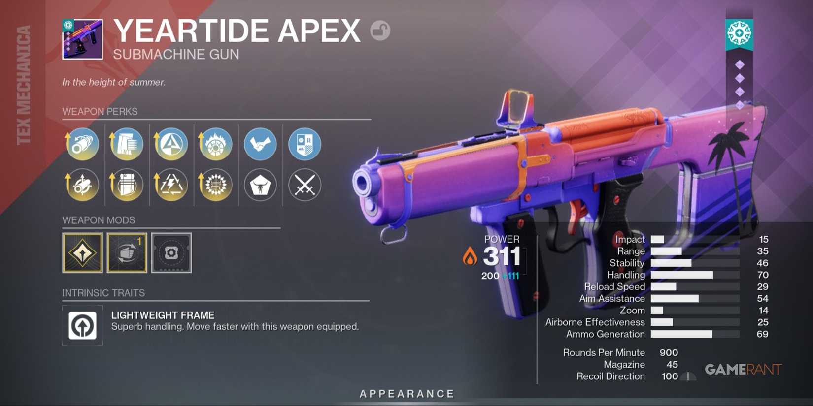 Destiny 2 Yeartide Apex SMG