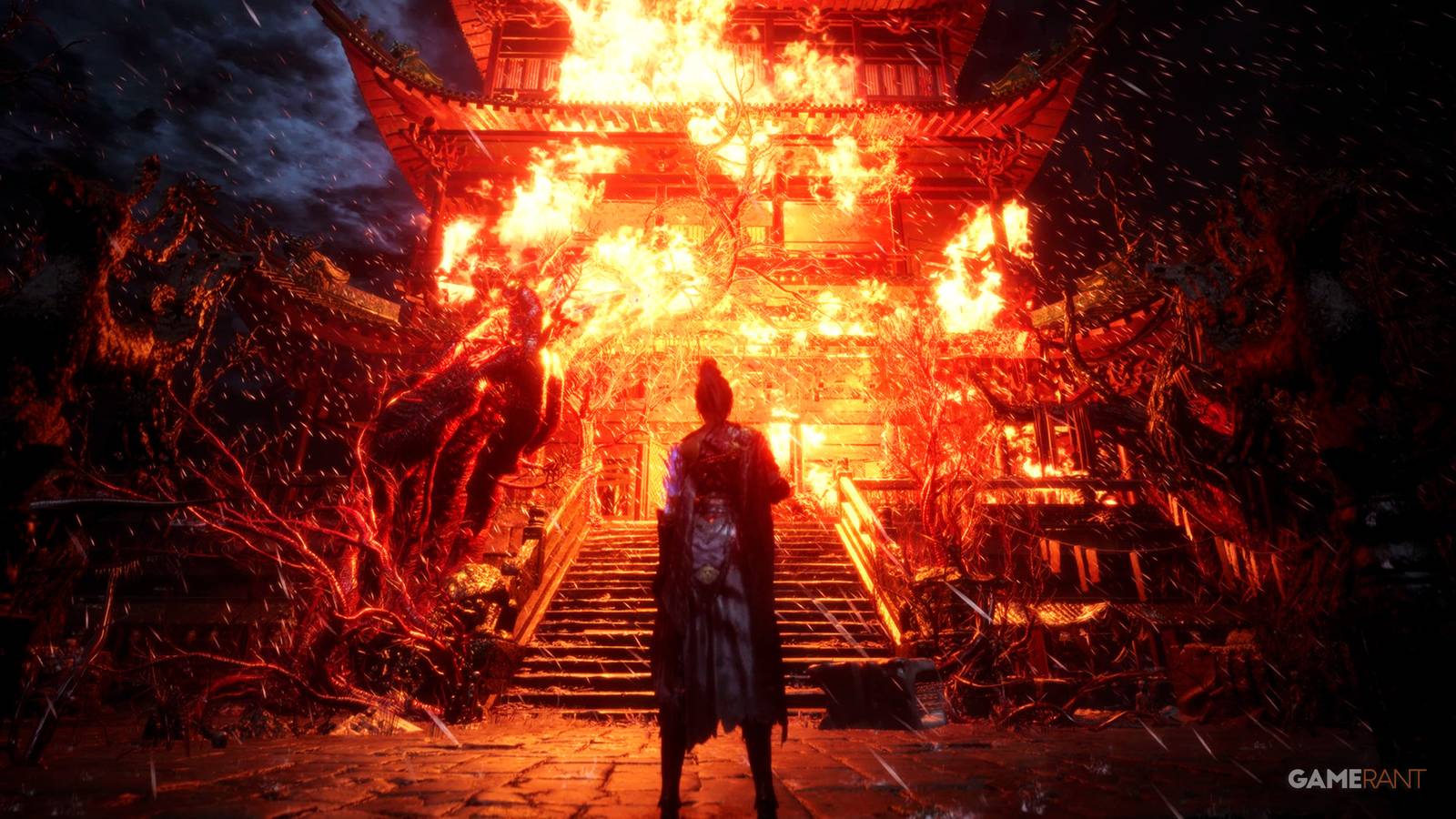 Wuchang Fallen Feathers burning mansion high contrast artwork edit