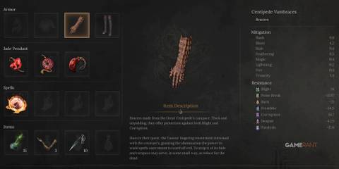 Wuchang Fallen Feathers Centipede Vambraces Armor Stats