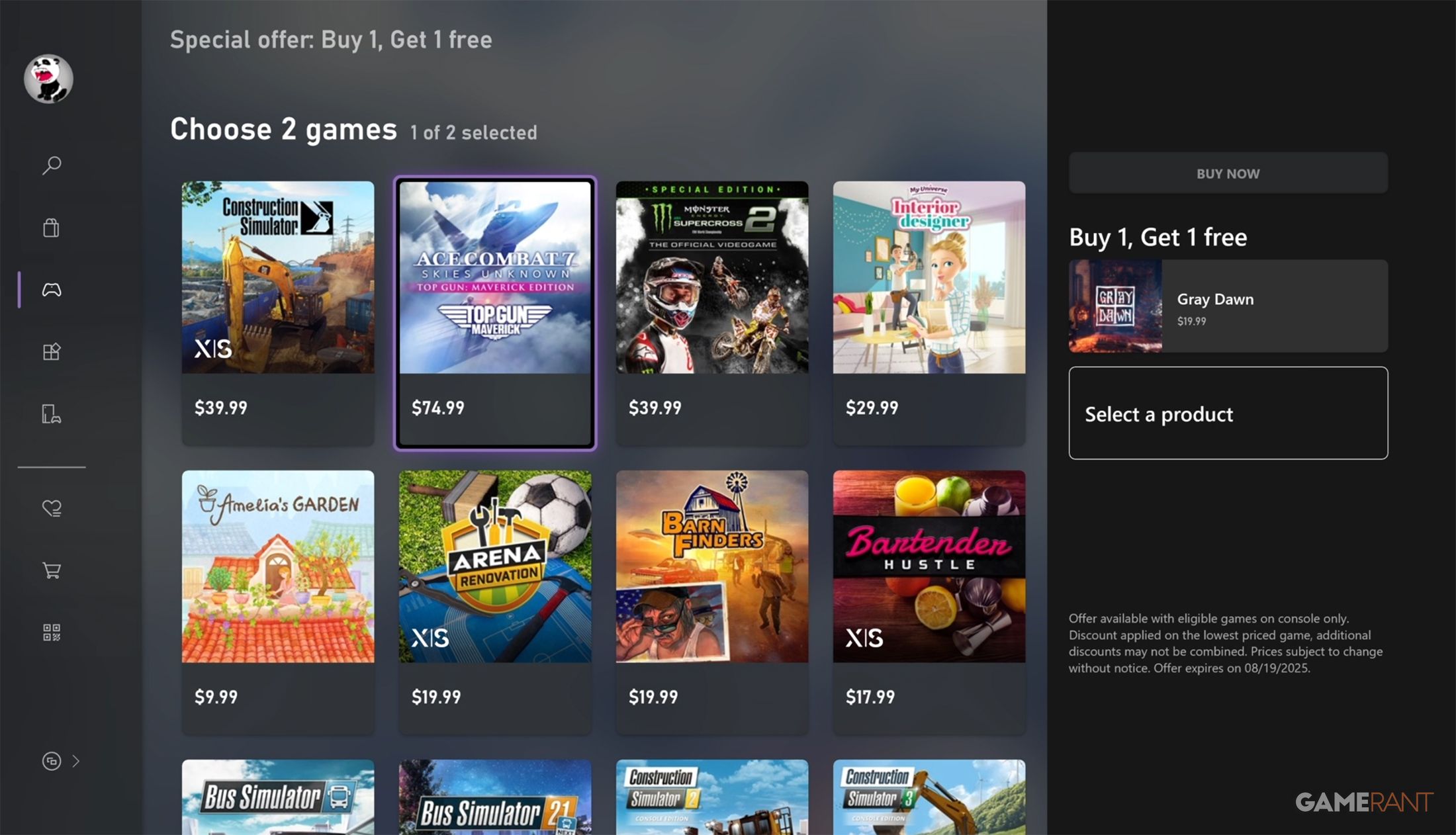 Xbox Bogo Sale August screen