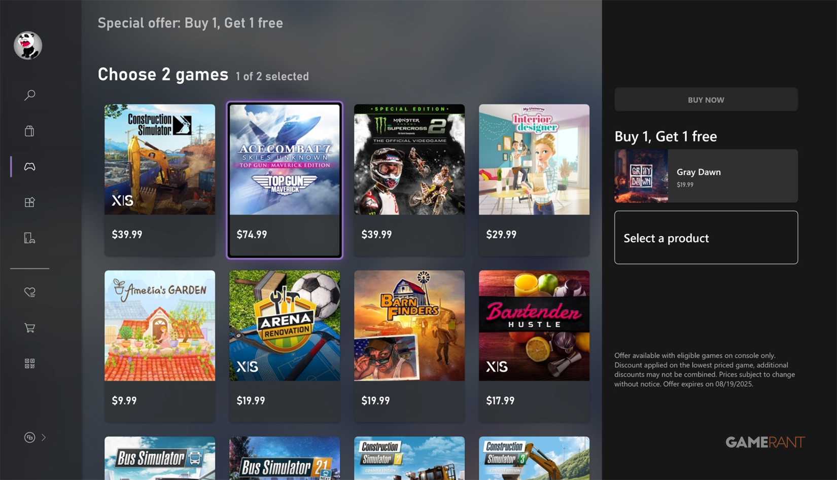 xbox bogo sale august screen