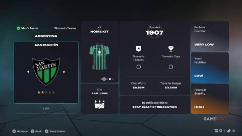 EA Sports FC 26 - Manager Mode -San Martin