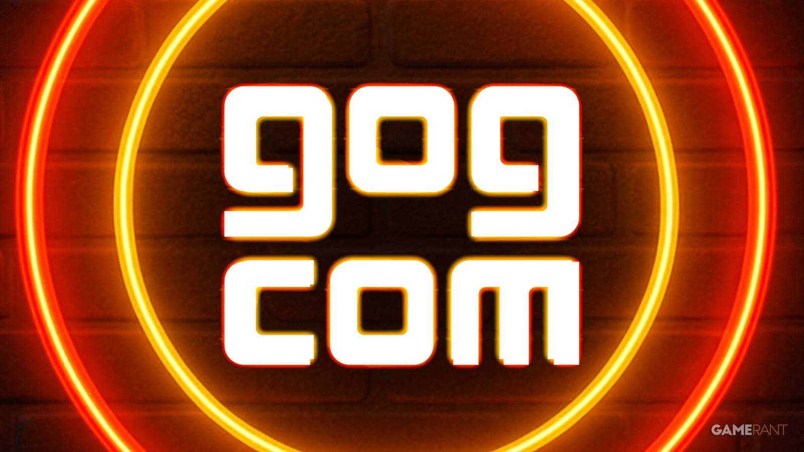 GOG dot com custom logo neon sign brick wall stylized composite