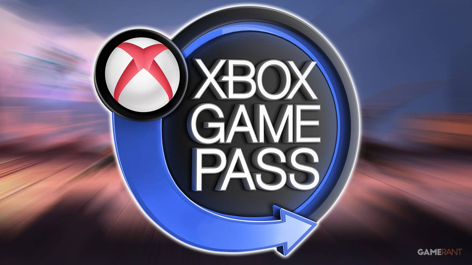 Xbox Game Pass blue and red logo emblem positioned over Prince of Persia The Lost Crown zoom-blurred combat gameplay screenshot