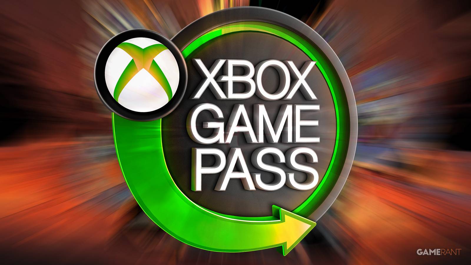 Xbox Game Pass logo emblem over zoom-blurred Hades cover art