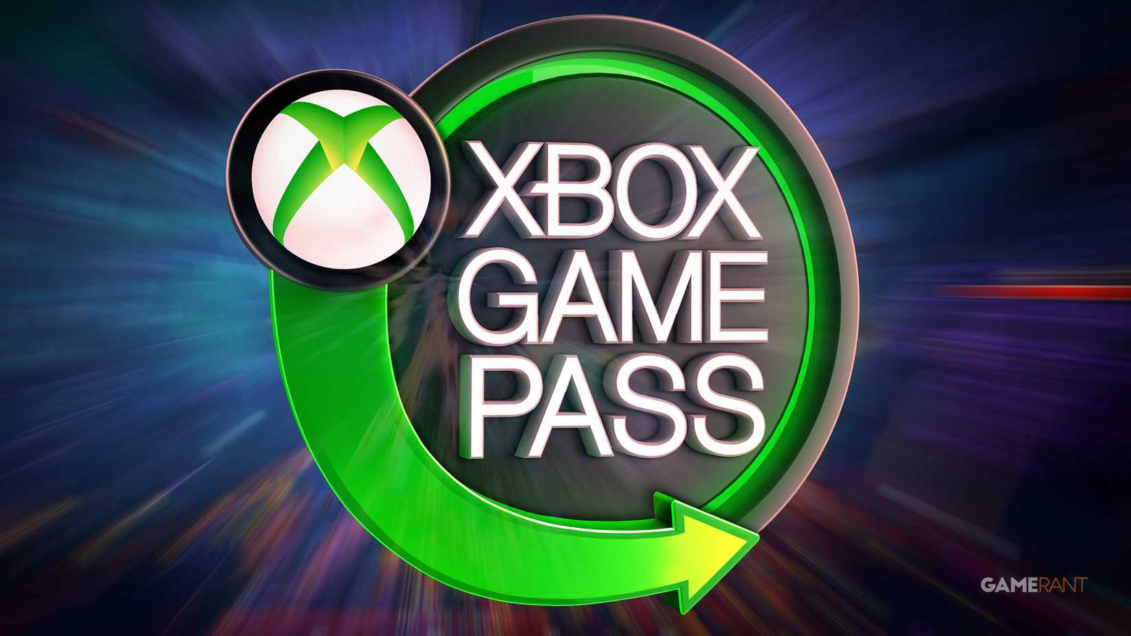 Xbox Game Pass logo over Deep Rock Galactic Survivor zoom-blurred screenshot