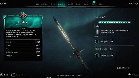 Assassin's Creed Valhalla Excalibur Appearance