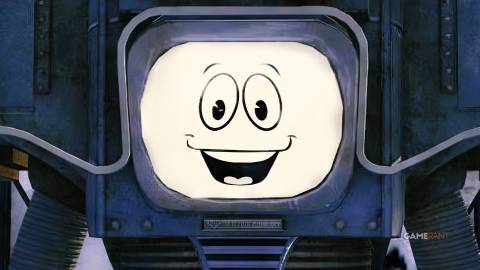 Fallout New Vegas Yes Man robot smiling close-up
