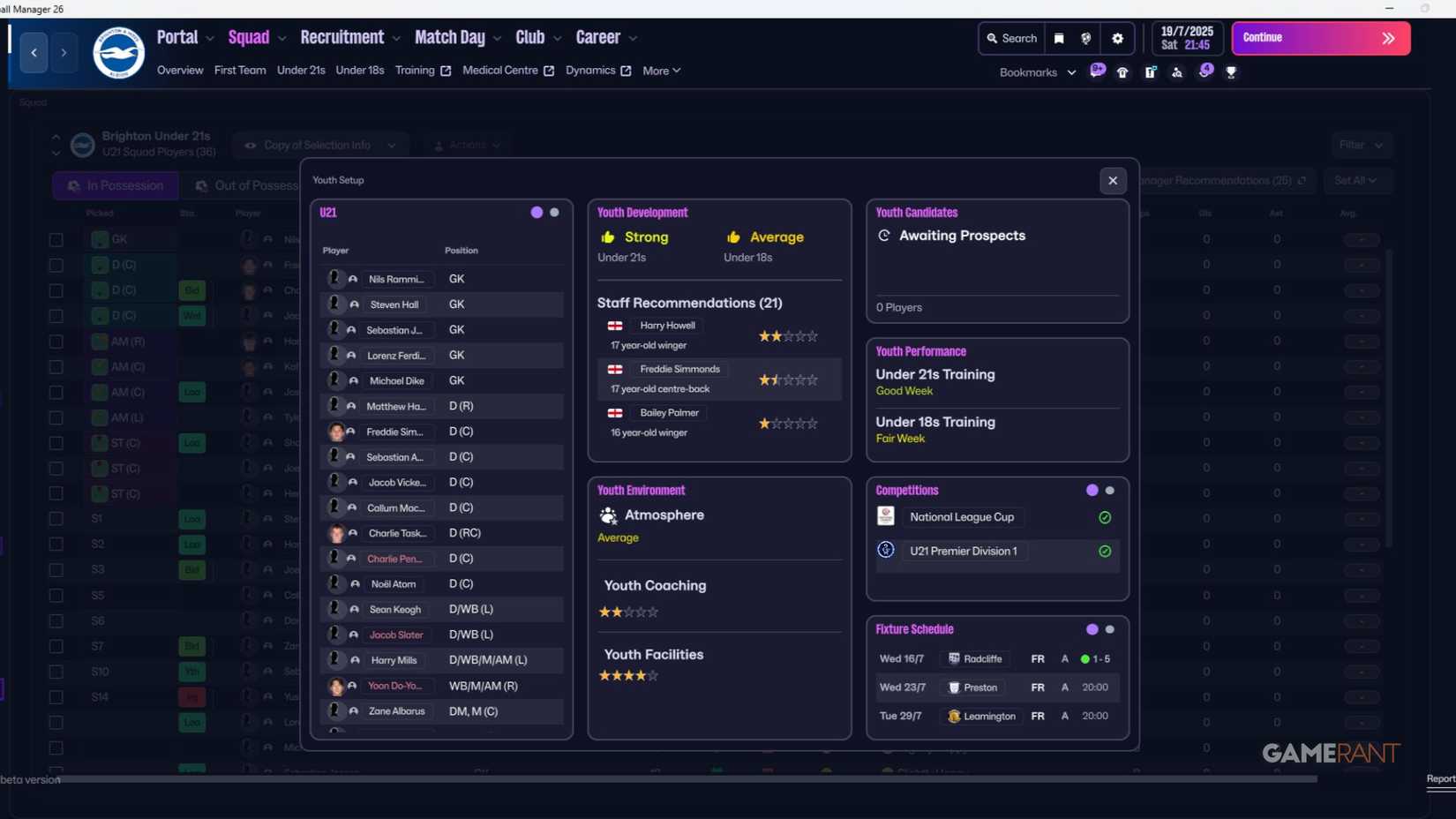 Football Manager 26 - Brighton Youth Setup