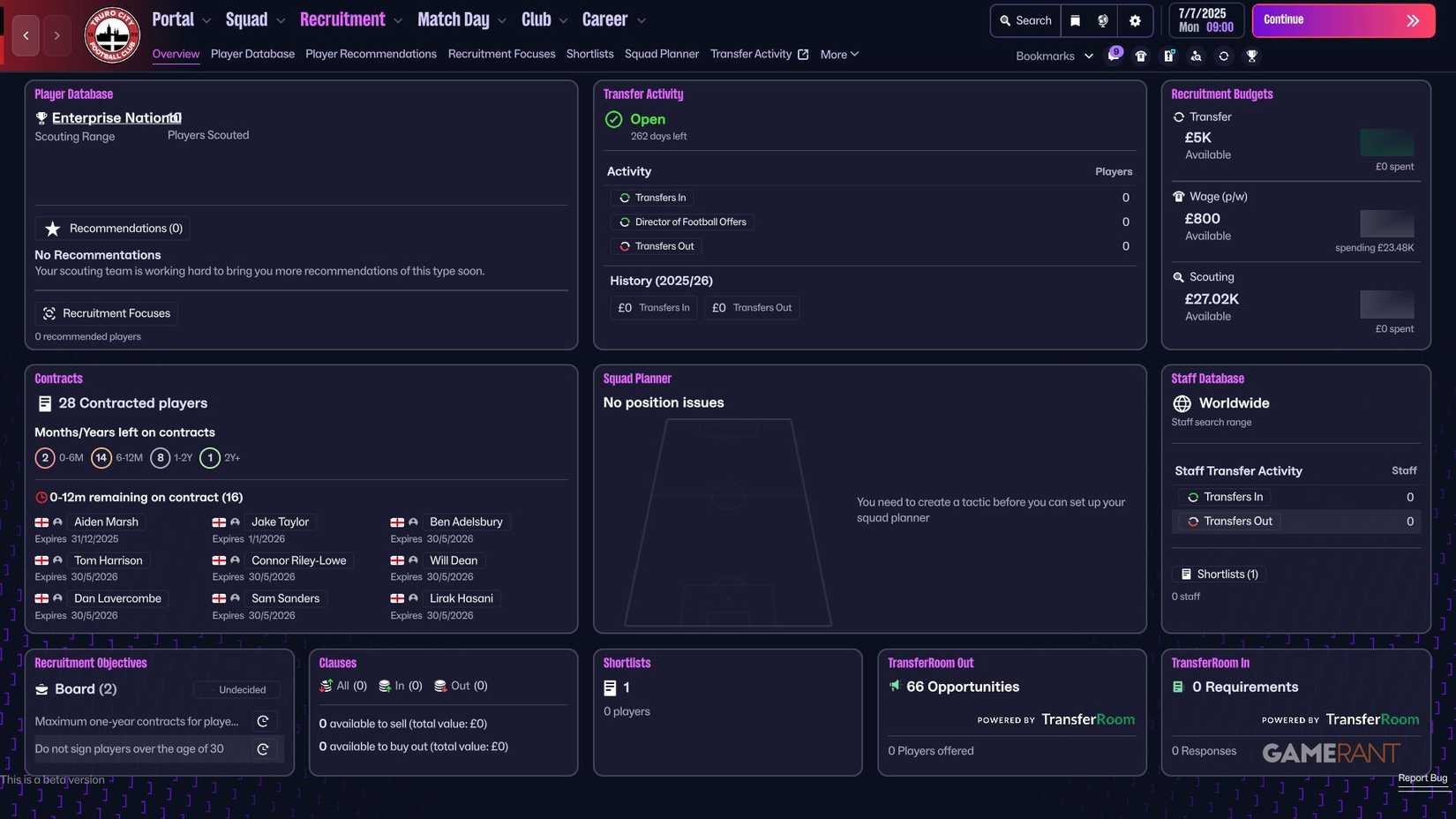 Football Manager 26 - Transfer Budget - Truro City